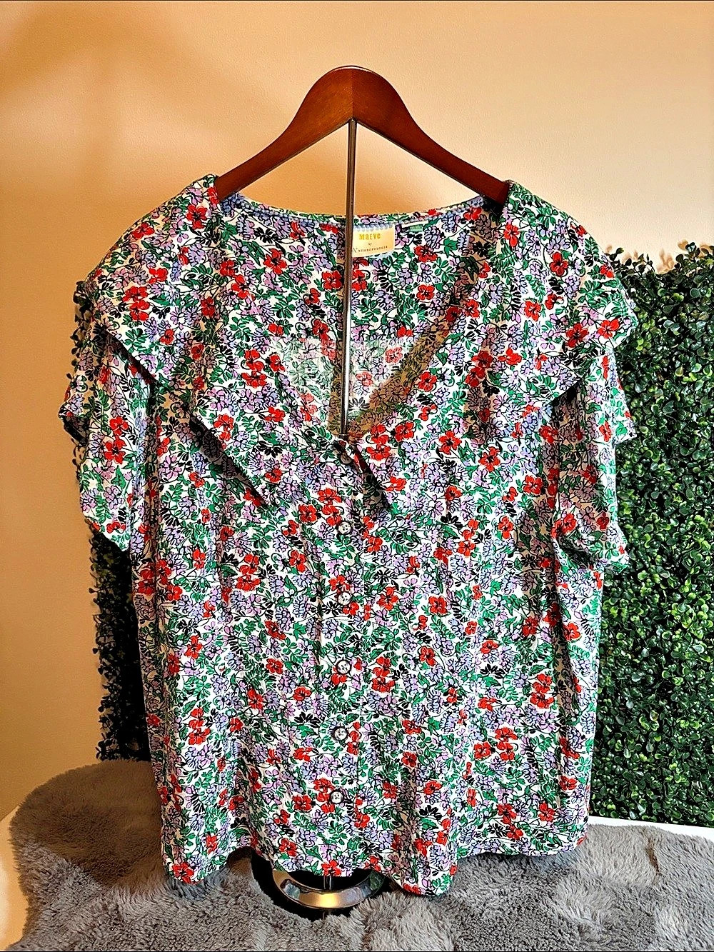 Maeve Anthropologie Floral Short Sleeve Blouse Size 20